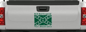 Heritage Not Prejudice Confederate Flag Country Car or Truck Window Decal Sticker (Dark Green)