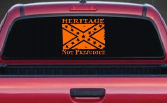 Heritage Not Prejudice Confederate Flag Country Car or Truck Window Decal Sticker (Orange)