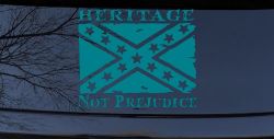 Heritage Not Prejudice Confederate Flag Country Car or Truck Window Decal Sticker (Turquoise Blue)