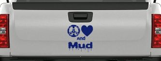 Peace Love And Mud Off Road Car or Truck Window Decal Sticker (Navy)