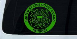 United States Coast Guard Retired Military Car or Truck Window Decal Sticker (Lime)
