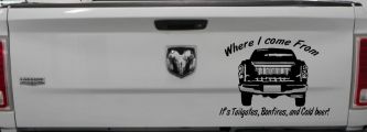 Where I Come from It's Tailgates Bonfires And Cold Beer Country Car or Truck Window Decal Sticker (Black)