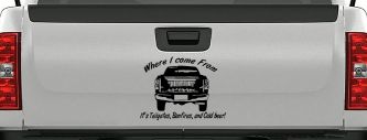 Where I Come from It's Tailgates Bonfires And Cold Beer Country Car or Truck Window Decal Sticker (Black)