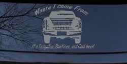 Where I Come from It's Tailgates Bonfires And Cold Beer Country Car or Truck Window Decal Sticker (Telegrey)