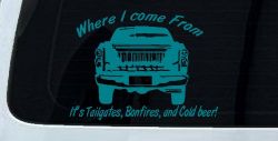 Where I Come from It's Tailgates Bonfires And Cold Beer Country Car or Truck Window Vinyl Decal Sticker (Turquoise Blue)