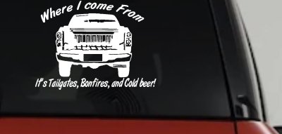 Where I Come from It's Tailgates Bonfires And Cold Beer Country Car or Truck Window Vinyl Decal Sticker