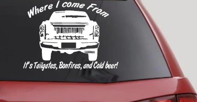 Where I Come from It's Tailgates Bonfires And Cold Beer Country Car or Truck Window Vinyl Decal Sticker