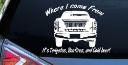 Where I Come from It's Tailgates Bonfires And Cold Beer Country Car or Truck Window Decal Sticker