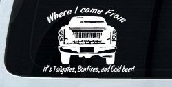 Where I Come from It's Tailgates Bonfires And Cold Beer Country Car or Truck Window Decal Sticker
