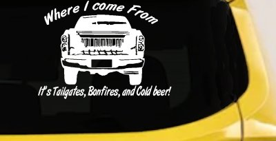 Where I Come from It's Tailgates Bonfires And Cold Beer Country Car or Truck Window Vinyl Decal Sticker
