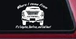 Where I Come from It's Tailgates Bonfires And Cold Beer Country Car or Truck Window Decal Sticker