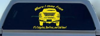 Where I Come from It's Tailgates Bonfires And Cold Beer Country Car or Truck Window Vinyl Decal Sticker (Yellow)
