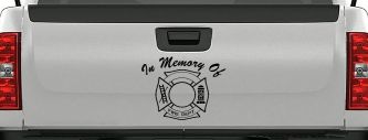 In Memory Of Fire Fighters Badge Car or Truck Window Decal Sticker (Black)