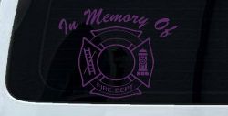 In Memory Of Fire Fighters Badge Car or Truck Window Vinyl Decal Sticker (Violet)