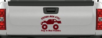 Grown Men Still Play In The Mud Puddles Truck Off Road Car or Truck Window Decal Sticker (Purple Red)