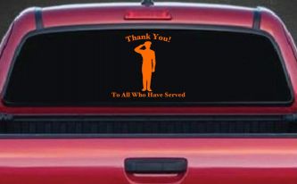 Thank you To All Who Have Served Military Car or Truck Window Decal Sticker (Orange)