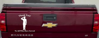 Thank you To All Who Have Served Military Car or Truck Window Decal Sticker (White)