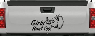 Girls Hunt Too Hog Hunting Car or Truck Window Decal Sticker (Black)