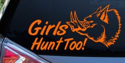 Girls Hunt Too Hog Hunting Car or Truck Window Decal Sticker (Orange)