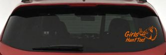 Girls Hunt Too Hog Hunting Car or Truck Window Decal Sticker (Orange)