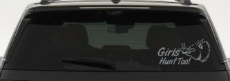 Girls Hunt Too Hog Hunting Car or Truck Window Vinyl Decal Sticker (Telegrey)