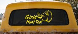 Girls Hunt Too Hog Hunting Car or Truck Window Decal Sticker (Yellow)