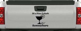 It's Five O'clock Somewhere Drinking Party Bar Car or Truck Window Decal Sticker (Black)