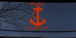 My Son Wears Combat Boots Navy Anchor Military Car or Truck Window Decal Sticker (Orange Red)