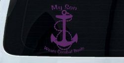 My Son Wears Combat Boots Navy Anchor Military Car or Truck Window Decal Sticker (Violet)