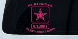 My Daughter Wears Combat Boots Army Military Car or Truck Window Decal Sticker (Hot Pink)