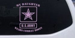 My Daughter Wears Combat Boots Army Military Car or Truck Window Decal Sticker (Lilac)