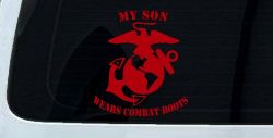 My Son Wears Combat Boots Marines Military Car or Truck Window Vinyl Decal Sticker (Red)