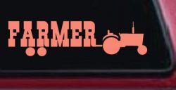 Farmer With Tractor Country Farm Ranch Car or Truck Window Decal Sticker (Coral)