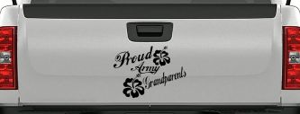 Proud Army Grandparents Hibiscus Military Car or Truck Window Decal Sticker (Black)