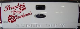 Proud Army Grandparents Hibiscus Military Car or Truck Window Decal Sticker (Burgundy)