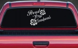Proud Army Grandparents Hibiscus Military Car or Truck Window Vinyl Decal Sticker (Light Gray)