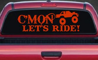 Cmon Lets Ride Country Car or Truck Window Vinyl Decal Sticker (Orange Red)