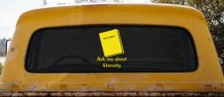 Ask Me About Eternity Christian Car or Truck Window Decal Sticker (Yellow)