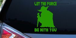 Yoda Let The Force Be With You Car or Truck Window Decal Sticker (Lime)