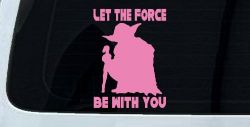 Yoda Let The Force Be With You Car or Truck Window Vinyl Decal Sticker (Pink)