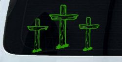 3 Rugged Crosses Christian Car or Truck Window Vinyl Decal Sticker (Lime)