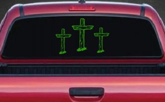 3 Rugged Crosses Christian Car or Truck Window Decal Sticker (Lime)