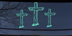 3 Rugged Crosses Christian Car or Truck Window Decal Sticker (Mint)