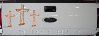 3 Rugged Crosses Christian Car or Truck Window Decal Sticker (Nut Brown)