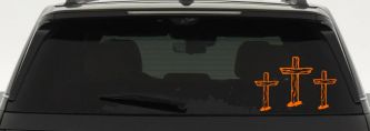 3 Rugged Crosses Christian Car or Truck Window Decal Sticker (Orange)