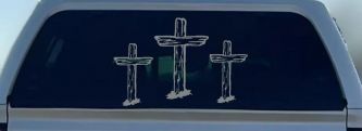 3 Rugged Crosses Christian Car or Truck Window Decal Sticker (Telegrey)