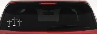 3 Rugged Crosses Christian Car or Truck Window Decal Sticker (White)