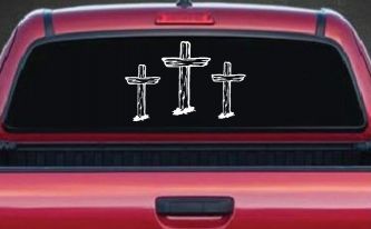 3 Rugged Crosses Christian Car or Truck Window Decal Sticker