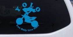 YOLO You Only Live Once Dirt Bike Trick Car or Truck Window Vinyl Decal Sticker (Blue)