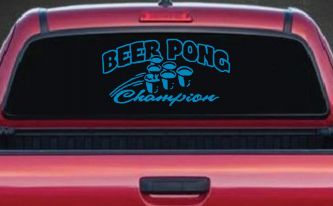 Beer Pong Champion Drinking Party Car or Truck Window Decal Sticker (Blue)